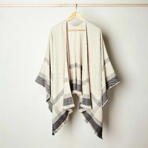 SiiZU Cozy Poncho Wrap, new in package blue-grey striped poncho wrap